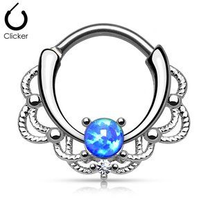 Surgical Steel Blue Opalite Clicker Septum or Daith Ring - 16g 3/8" Barbell